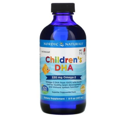 Nordic Naturals, Children's DHA, ДГК для дітей віком від 1 до 6 років, зі смаком полуниці, 530 мг, 237 мл (8 рідк. унцій)