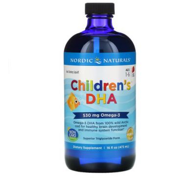 Nordic Naturals, Children's DHA, ДГК для дітей віком від 1 до 6 років, зі смаком полуниці, 530 мг, 473 мл (16 рідк. унцій)