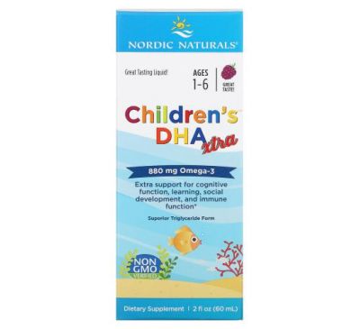 Nordic Naturals, Children's DHA Xtra, для дітей від 1 до 6 років, ягідний смак, 880 мг, 60 мл (2 рідк. унції)