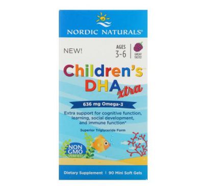 Nordic Naturals, Children's DHA Xtra, для дітей від 3 до 6 років, ягідний смак, 636 мг, 90 міні-капсул