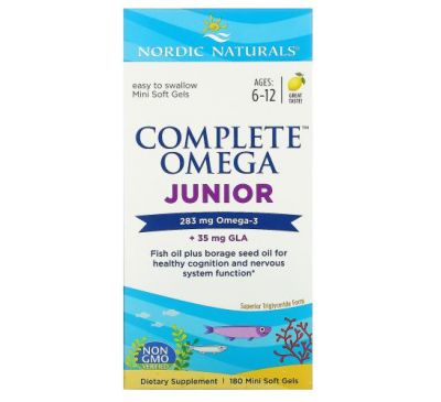 Nordic Naturals, Complete Omega Junior, для детей от 6 до 12 лет, лимон, 180 мини-капсул