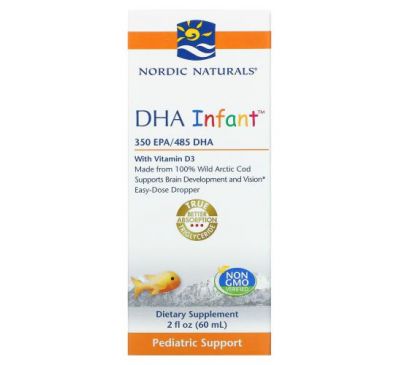 Nordic Naturals, DHA Infant, ДГК з вітаміном D3 для немовлят, 2 мг, 60 мл (2 рідк. унції)
