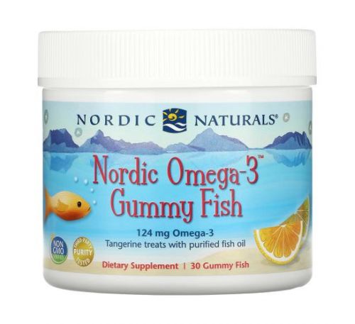 Nordic Naturals, Nordic Omega-3 Gummy Fish, Tangerine Treats, 124 mg, 30 Gummy Fish