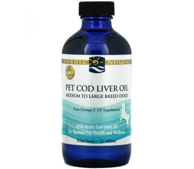 Nordic Naturals, Pet Cod Liver Oil, Medium to Large Breed Dogs, 8 fl oz (237 ml)