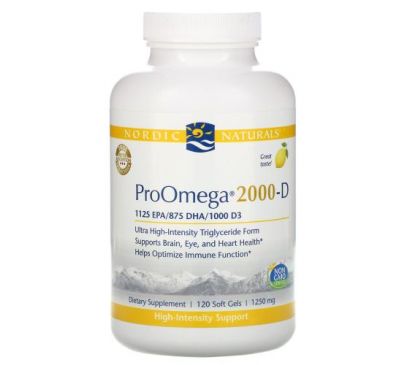 Nordic Naturals, ProOmega 2000-D, Lemon , 1,250 mg, 120 Soft Gels