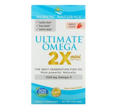 Nordic Naturals, Ultimate Omega 2X, полуниця, 560 мг, 60 міні-капсул