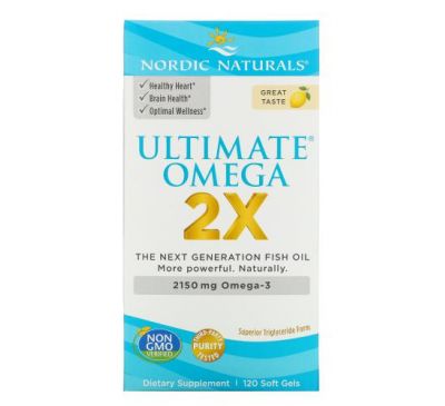 Nordic Naturals, Ultimate Omega 2X, зі смаком лимона, 1075 мг, 120 капсул