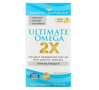 Nordic Naturals, Ultimate Omega 2X, зі смаком лимона, 1075 мг, 60 капсул