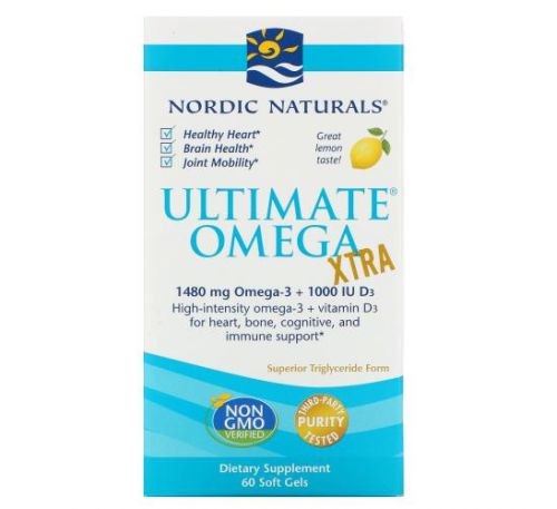 Nordic Naturals, Ultimate Omega Xtra, зі смаком лимона, 740 мг, 60 капсул
