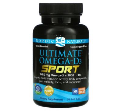 Nordic Naturals, Ultimate Омега-D3, Sport, 60 капсул