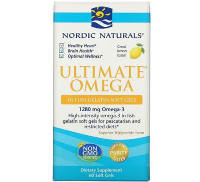 Nordic Naturals, Ultimate Omega, со вкусом лимона, 640 мг, 60 капсул