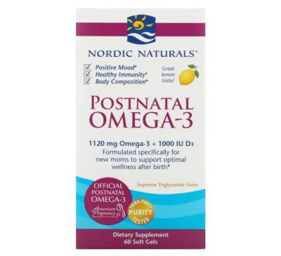 Nordic Naturals, омега-3, для післяпологового періоду, лимон, 560 мг, 60 капсул