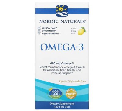 Nordic Naturals, омега-3, лимон, 345 мг, 120 капсул