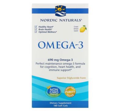 Nordic Naturals, омега-3, лимон, 345 мг, 180 капсул