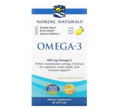 Nordic Naturals, омега-3, лимон, 345 мг, 60 капсул