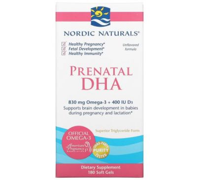 Nordic Naturals, Prenatal DHA, пренатальная ДГК, без добавок, 180 капсул