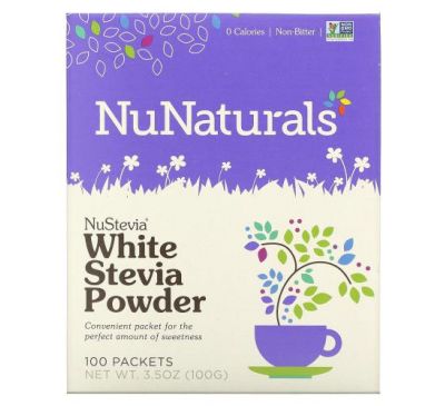NuNaturals, NuStevia, White Stevia Powder, 100 Packets, 3.5 oz (100 g)