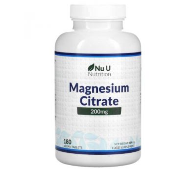Nu U Nutrition, Magnesium Citrate, 200 mg, 180 Vegan Tablets