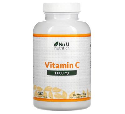 Nu U Nutrition, Vitamin C, 1,000 mg, 180 Vegan Tablets