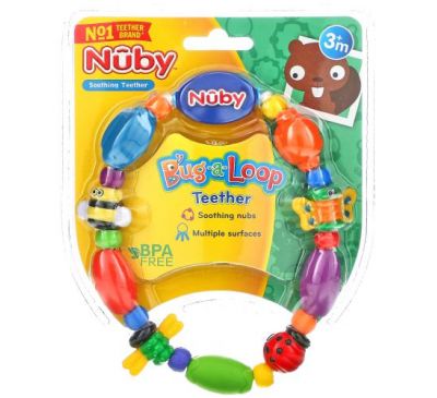 Nuby, Bug-a-Loop, прорезыватель для зубов, для детей от 3 месяцев, 1 шт.
