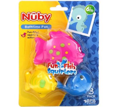 Nuby, веселые рыбки, игрушки для ванной, для детей от 6 месяцев, 3 шт. в упаковке