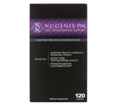 Nugenix, ZMA Testosterone Booster, Nightime Free Testosterone Booster, 120 Capsules
