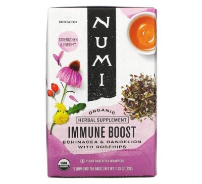 Numi Tea, Organic, Immune Boost, без кофеина, 16 чайных пакетиков без ГМО, 32 г (1,13 унции)