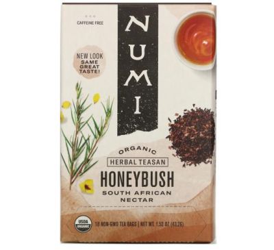 Numi Tea, Organic Herbal Teasan, Honeybush, Caffeine Free, 18 Tea Bags, 1.52 oz (43.2 g)