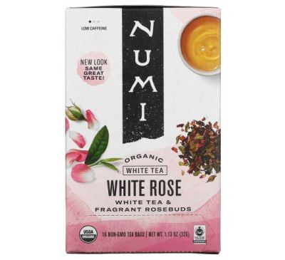 Numi Tea, органический чай, белый чай, белая роза, 16 чайных пакетиков, 32 г (1,13 унции)