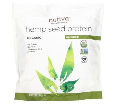 Nutiva, Органический конопляный белок с высоким содержанием клетчатки, 3 фунта (1,36 кг)