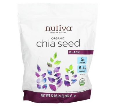 Nutiva, Органические семена чиа, черные, 907 г (2 фунта)