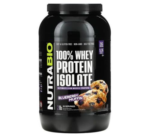NutraBio Labs, 100% Whey Protein Isolate, Blueberry Muffin, 2 lb (907 g)