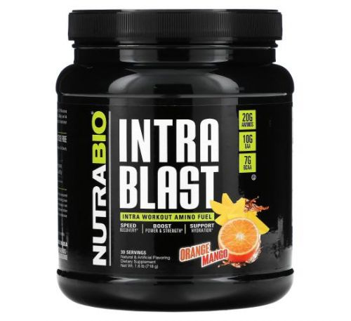 NutraBio Labs, Intra Blast, заряд амінокислот під час тренування, зі смаком апельсина та манго, 718 г (1,6 фунта)