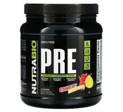 NutraBio Labs, PRE-Workout, Strawberry Lemon Bomb,  1.31 lb (596 g)