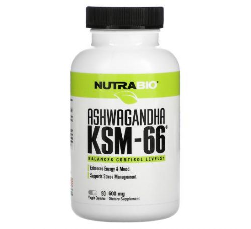NutraBio Labs, ашваганда KSM-66, 600 мг, 90 рослинних капсул