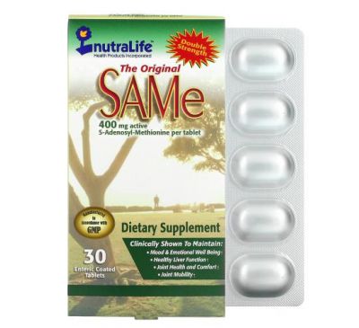 NutraLife, The Original SAMe, 400 мг, 30 таблеток, покрытых кишечнорастворимой оболочкой