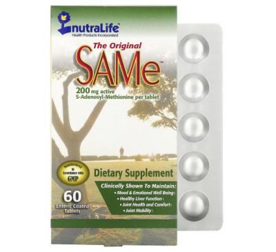 NutraLife, The Original SAMe (S-аденозилметионин), 200 мг, 60 таблеток, покрытых кишечнорастворимой оболочкой