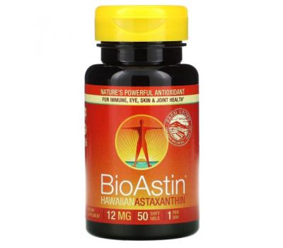 Nutrex Hawaii, BioAstin, гавайский астаксантин, 12 мг, 50 мягких таблеток