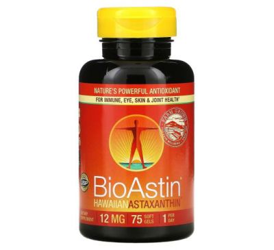 Nutrex Hawaii, BioAstin, гавайский астаксантин, 12 мг, 75 мягких таблеток