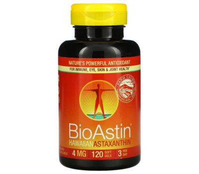 Nutrex Hawaii, BioAstin, гавайский астаксантин, 4 мг, 120 мягких таблеток