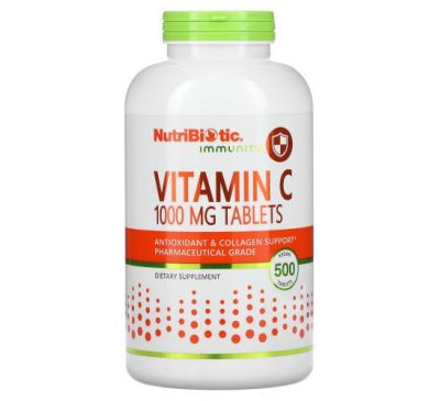 NutriBiotic, Immunity, витамин C, 1000 мг, 500 веганских таблеток