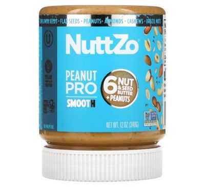 Nuttzo, Peanut Pro, 6 горіхів, насіння й арахіс, кремова текстура, 340 г (12 унцій)