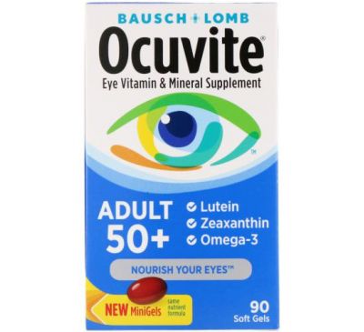 Ocuvite, для людей старше 50 років, добавка з вітамінами та мікроелементами для здорового зору, 90 капсул