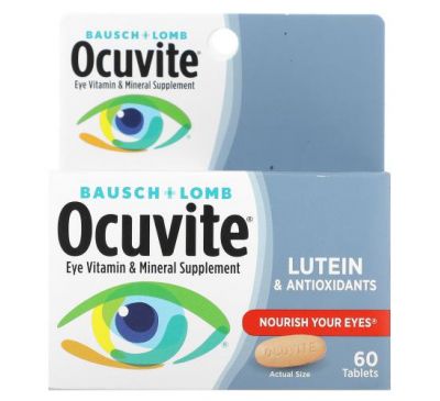 Ocuvite, добавка для очей з вітамінами, мікроелементами, лютеїном і антиоксидантами, 60 таблеток