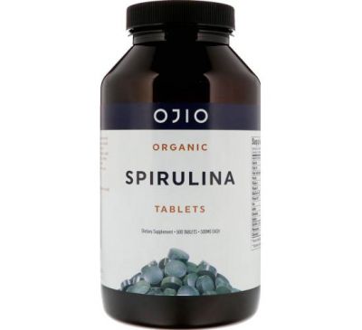 Ojio, Organic Spirulina, 500 mg, 500 Tablets
