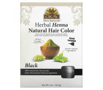Okay Pure Naturals, Herbal Henna Natural Hair Color, Black, 2 oz (56.7 g)