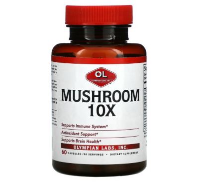Olympian Labs, Mushroom 10X, добавка з грибами, 60 капсул