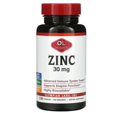Olympian Labs, Zinc, 30 mg, 100 Capsules