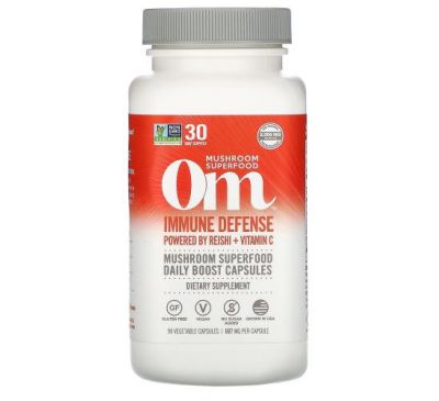 Om Mushrooms, Иммунная защита, на основе рейши и витамина C, 697 мг, 90 вегетарианских капсул