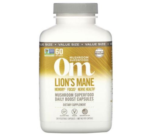 Om Mushrooms, Lion's Mane Mushroom Superfood, 667 mg, 180 Vegetable Capsules
